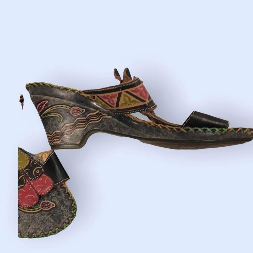 Elite “Navajo” wedge sandal , sz 10c navy & red - Picture 2 of 4